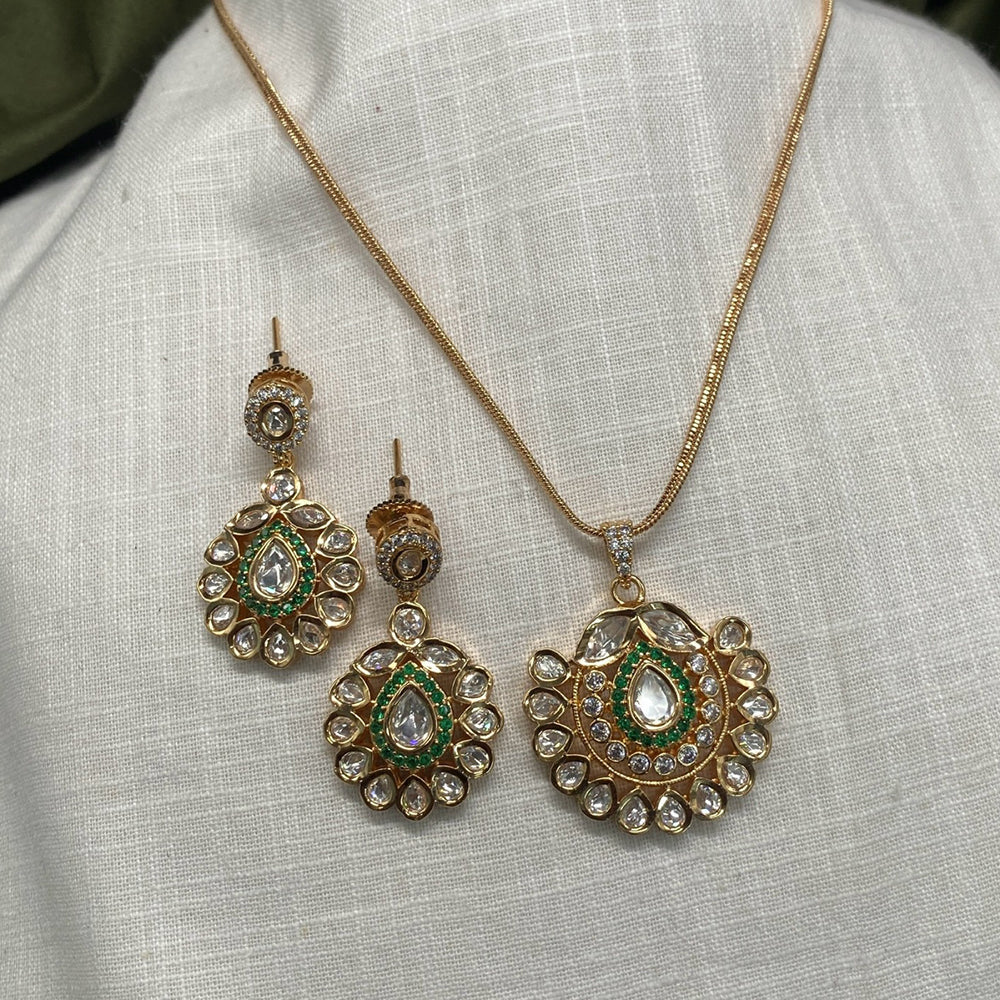 Royal Kundan Jewellery Charming Gold Plated Polki Kundan Pendant Set