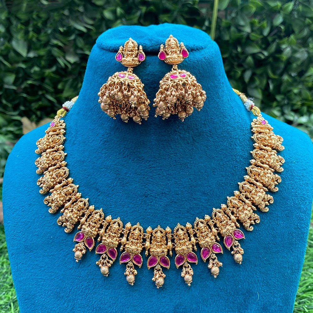 Royal Kundan Jewellery Designer Temple Style Pota Stone Necklace Set