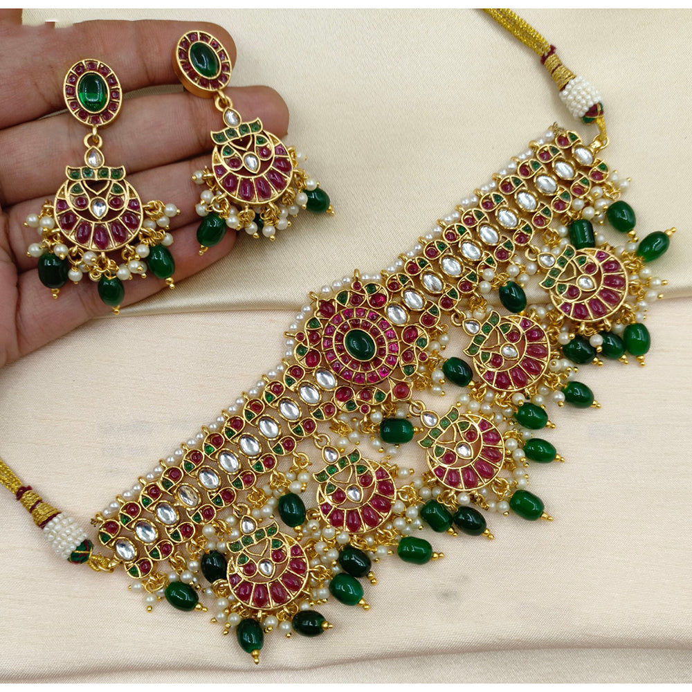 Royal Kundan Jewellery Designer Pota Stone Choker Necklace Set