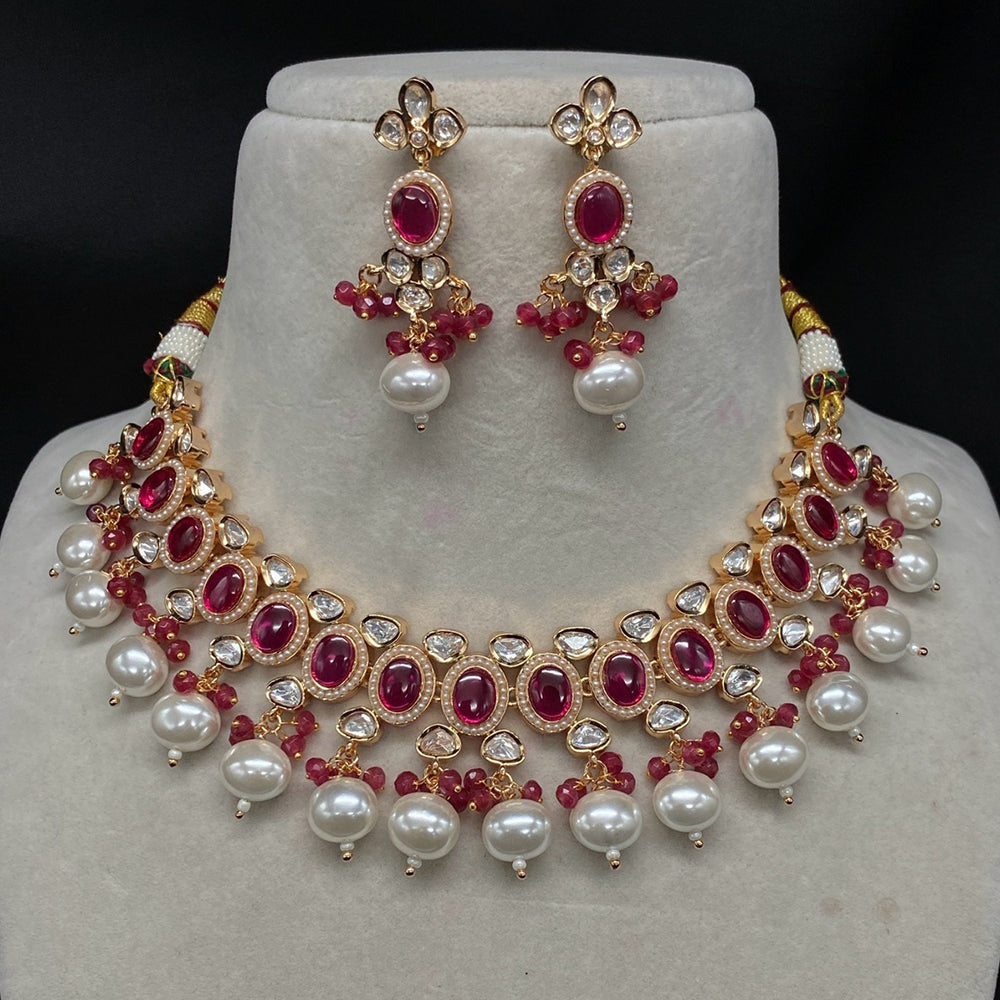 Royal Kundan Jewellery Pota Stone And Polki Kundan Stone Necklace Set