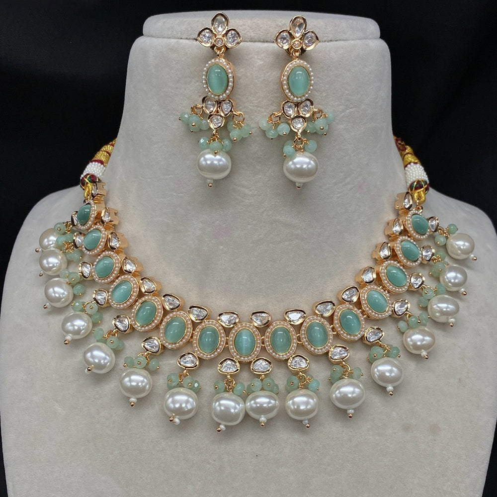 Royal Kundan Jewellery Pota Stone And Polki Kundan Stone Necklace Set