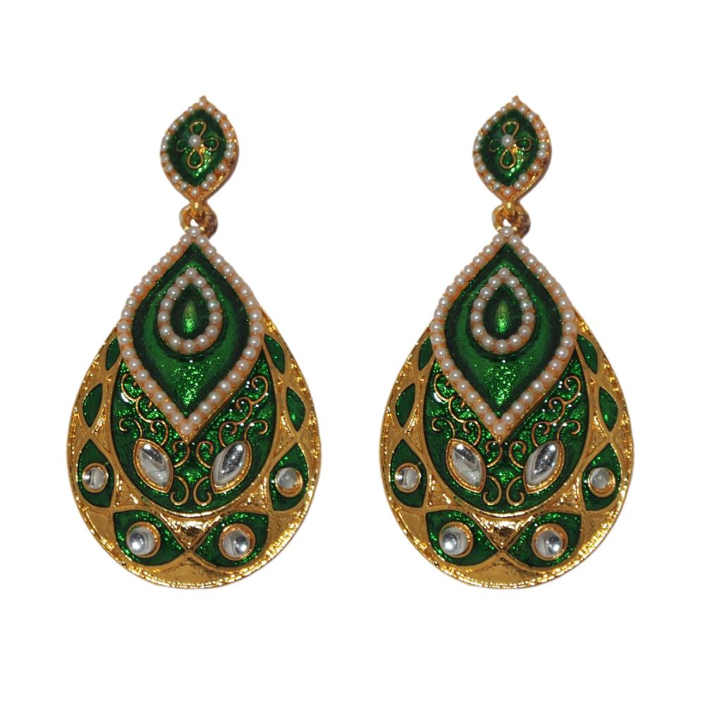 Hania Jewels Gold Plated Kundan Stone And Pearl Meenakari Dangler Earrings