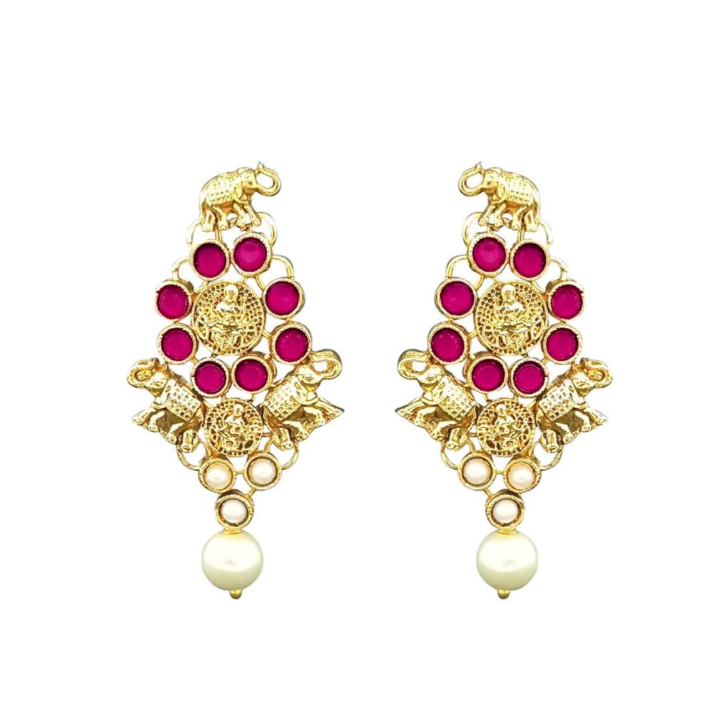 Hania Jewels Gold Plated Pota Stone Temple Dangler Earrings