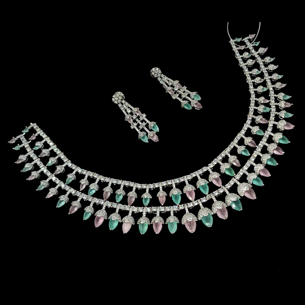 NAFJ Silver Plated American Diamond Necklace Set