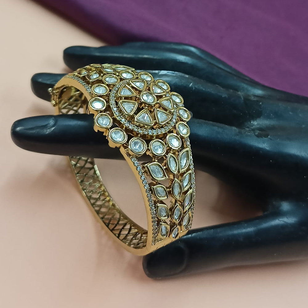 NAFJ Gold Plated Polki Kundan Stone Openable Bracelet