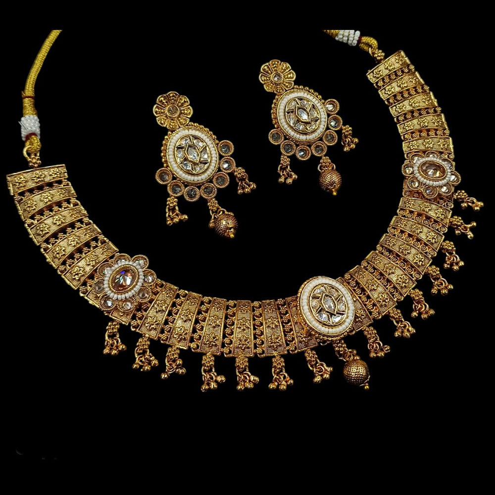NAFJ Gold Plated Crystal Stone And  Pota Stone Necklace Set