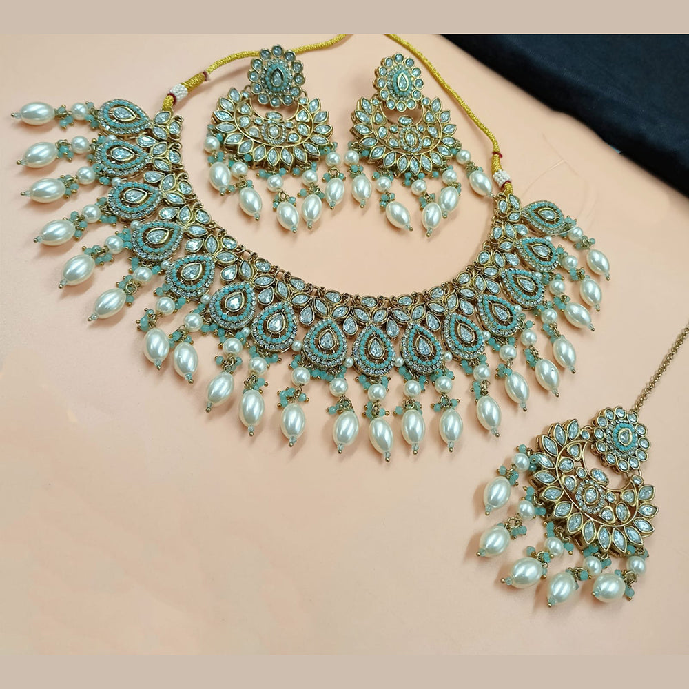NAFJ Gold Plated Crystal Stone And  Pearls Necklace Set