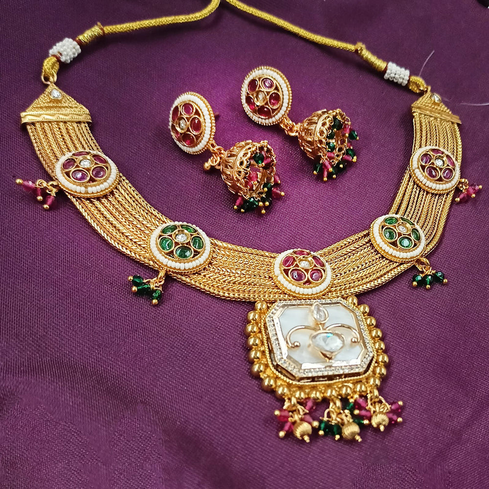 NAFJ Gold Plated Pota Stone And  Beads Necklace Set