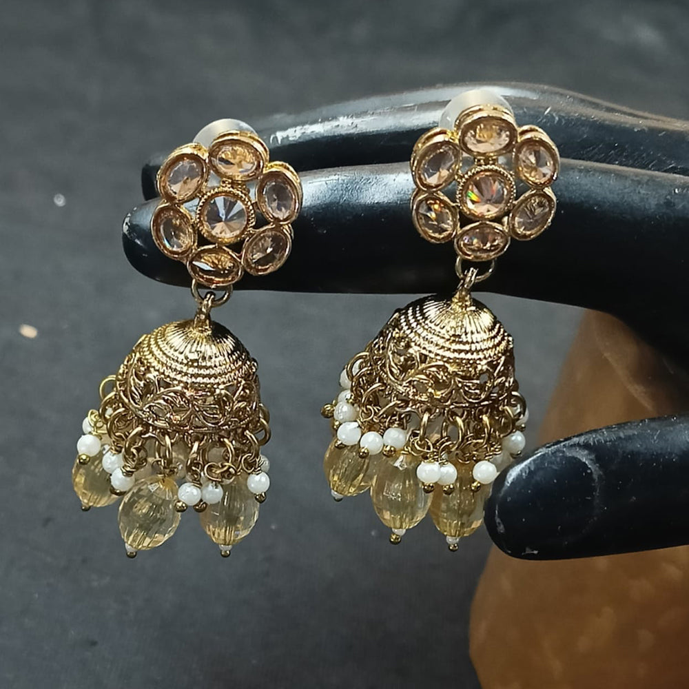 NAFJ Gold Plated Crystal Stone And Beads Jhumki Earrings