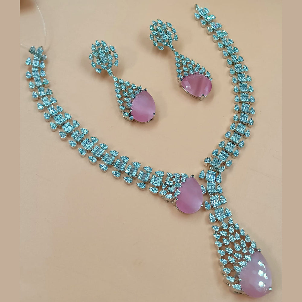 NAFJ Silver Plated American Diamonds Necklace Set