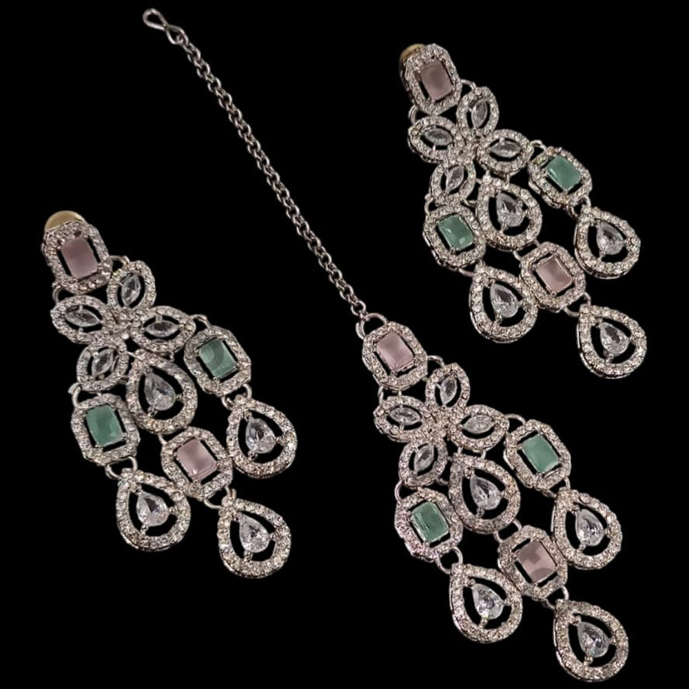 NAFJ Silver Plated Austrian Stone Dangler Earrings With Maangtikka