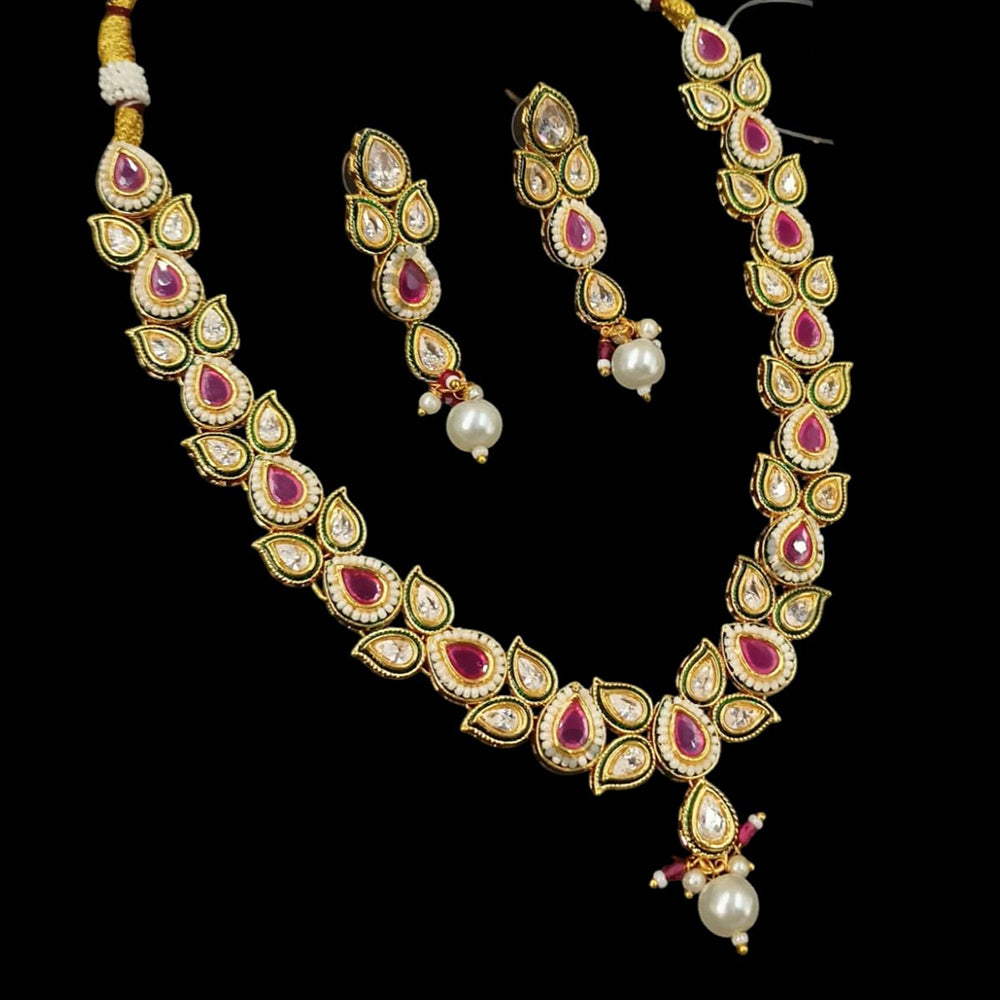 NAFJ Gold Plated Crystal Stone And Pearls Necklace Set