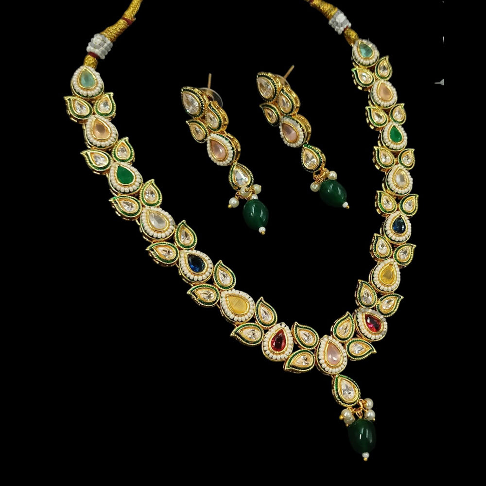 NAFJ Gold Plated Crystal Stone And Pearls Necklace Set