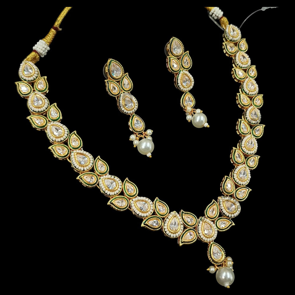 NAFJ Gold Plated Crystal Stone And Pearls Necklace Set