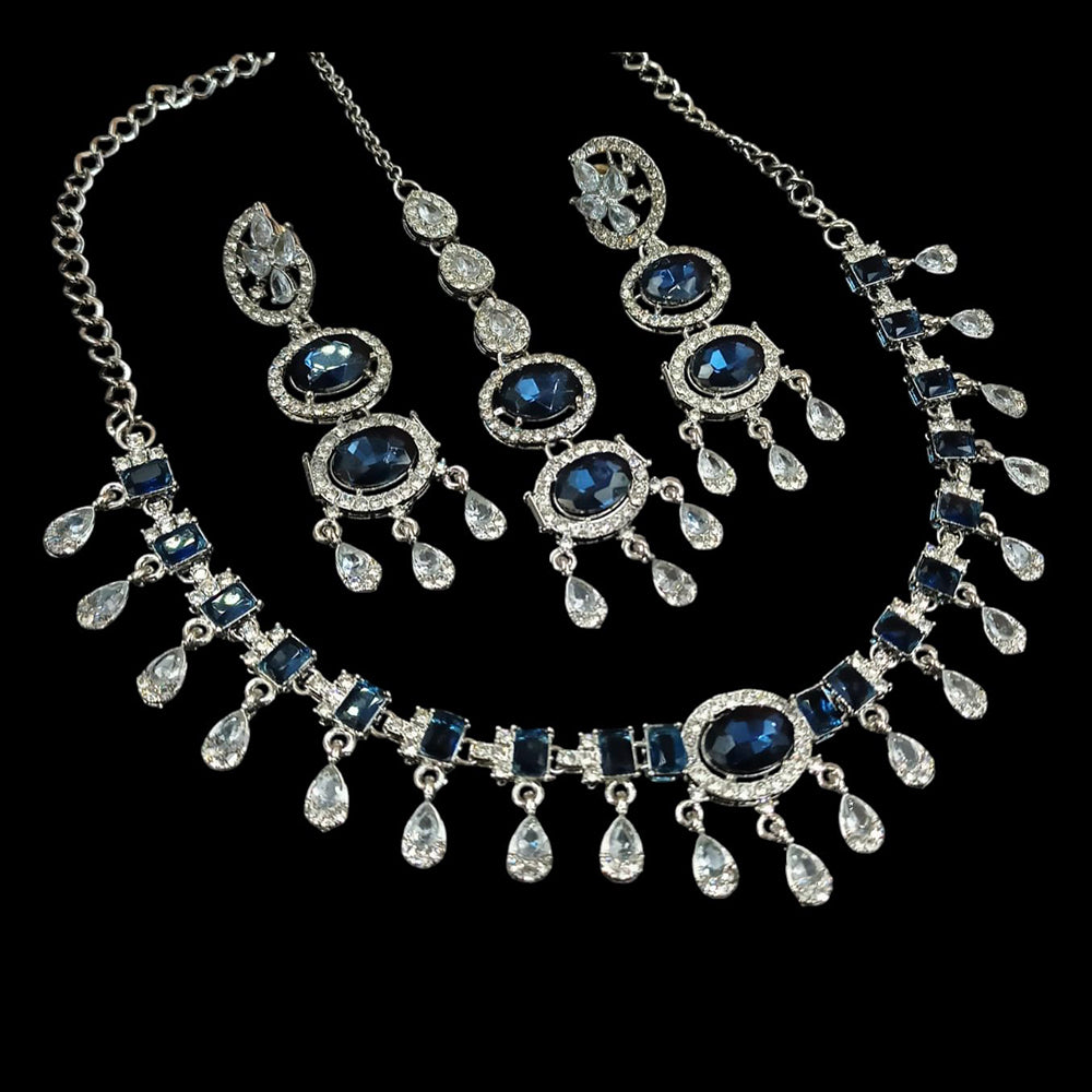 NAFJ Silver Plated Crystal Stone Necklace Set