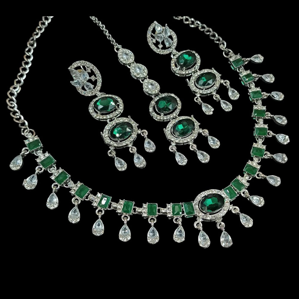 NAFJ Silver Plated Crystal Stone Necklace Set