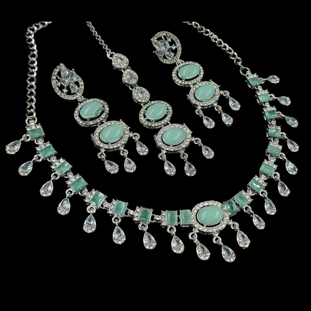 NAFJ Silver Plated Crystal Stone Necklace Set