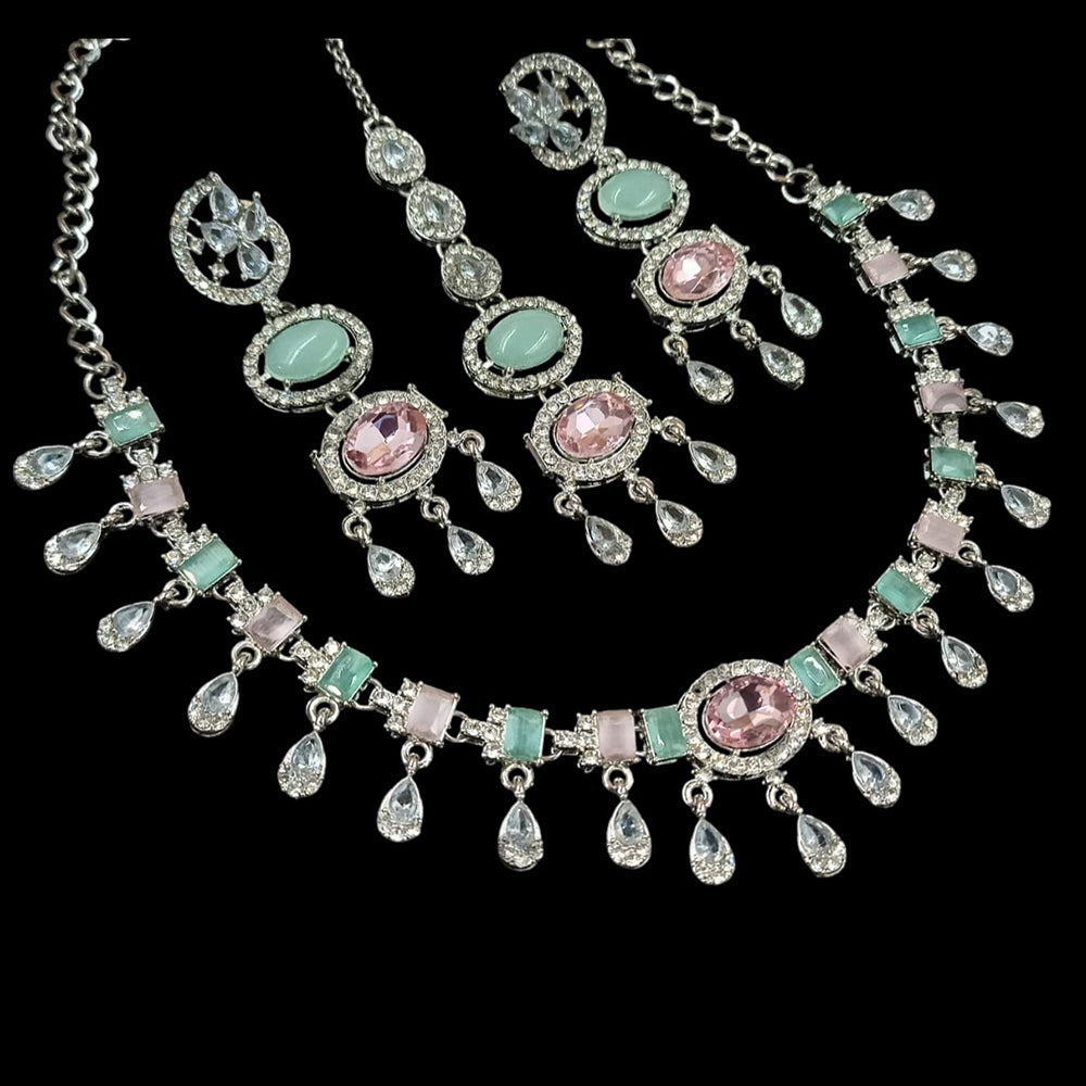 NAFJ Silver Plated Crystal Stone Necklace Set