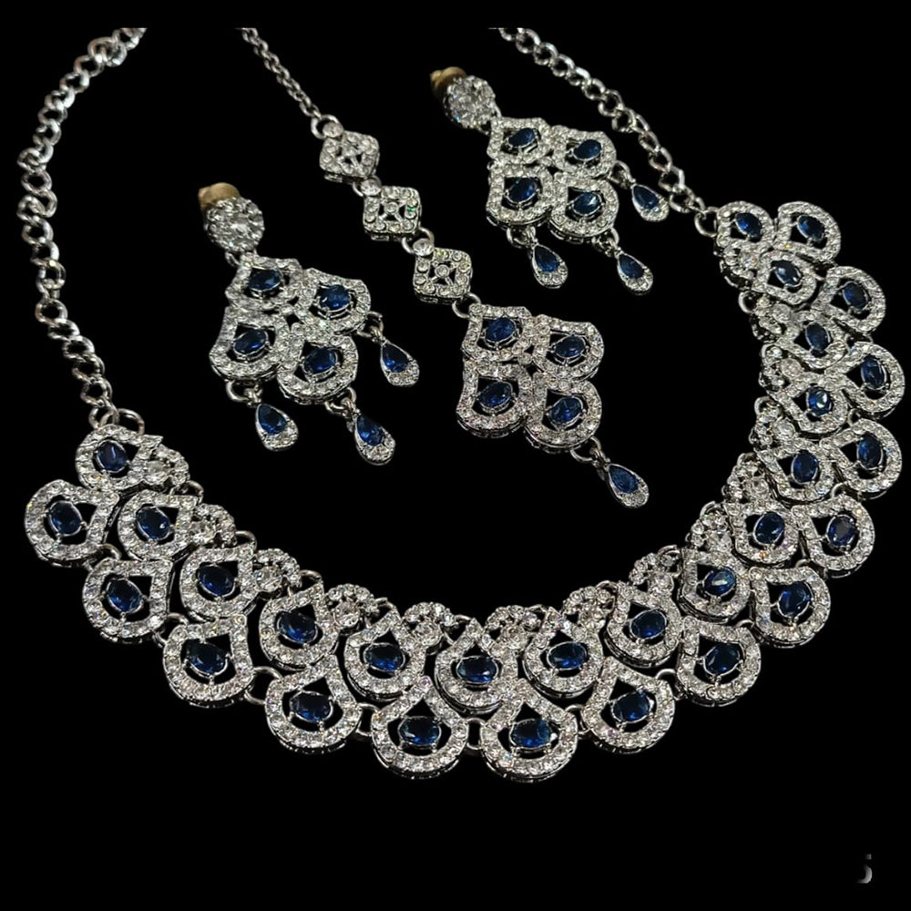 NAFJ Silver Plated Crystal Stone Necklace Set
