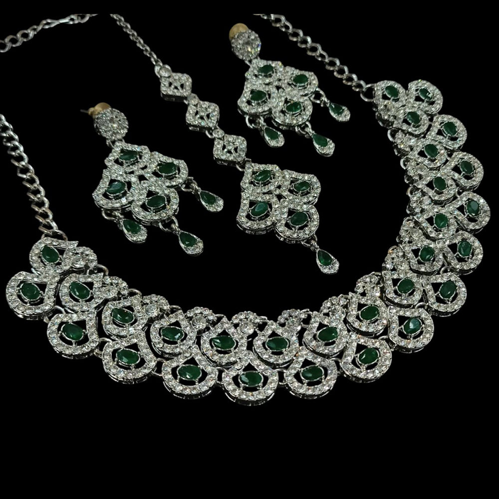 NAFJ Silver Plated Crystal Stone Necklace Set