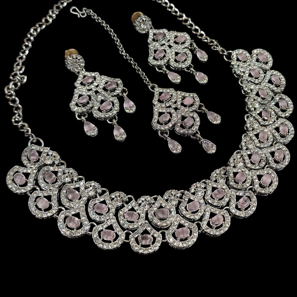 NAFJ Silver Plated Crystal Stone Necklace Set