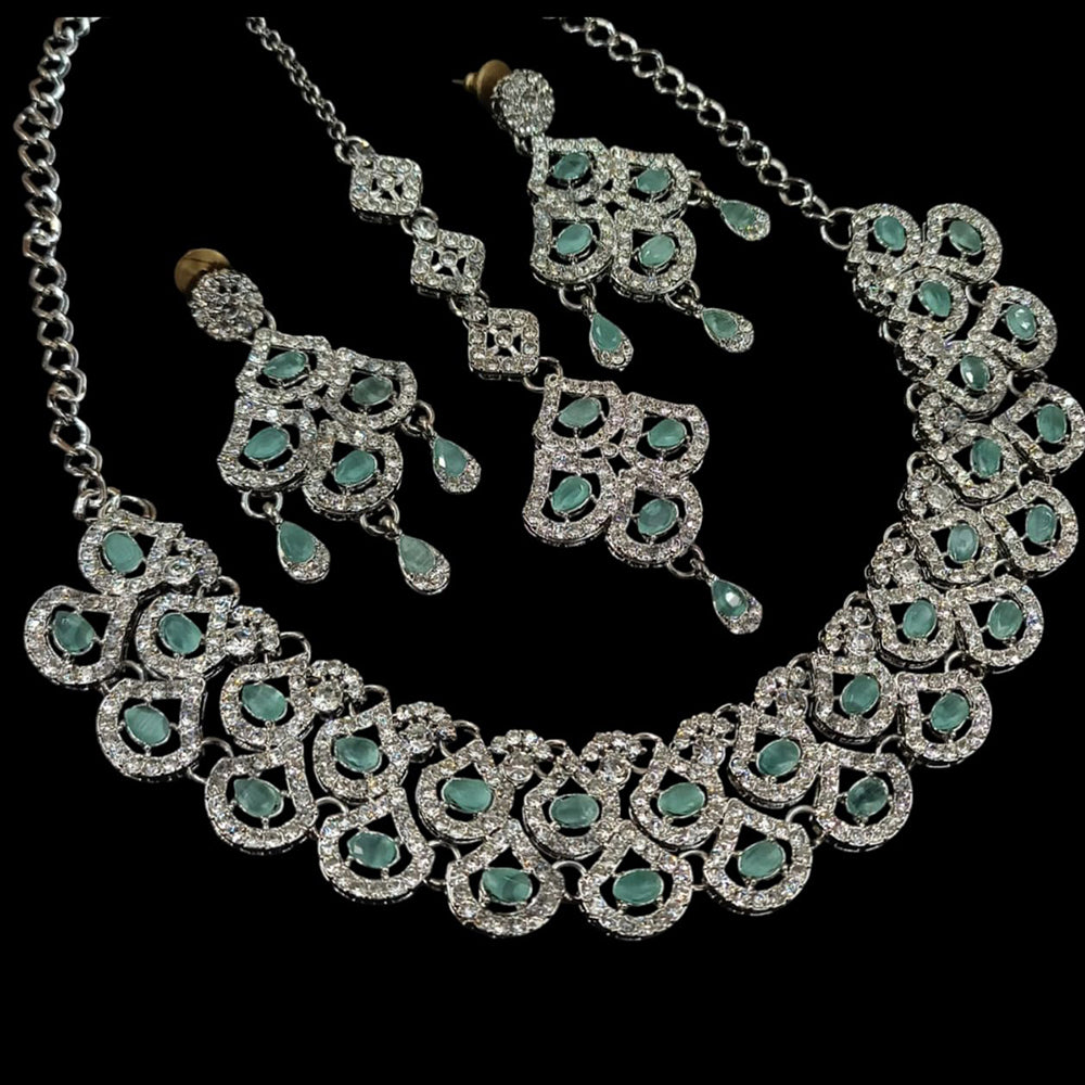NAFJ Silver Plated Crystal Stone Necklace Set