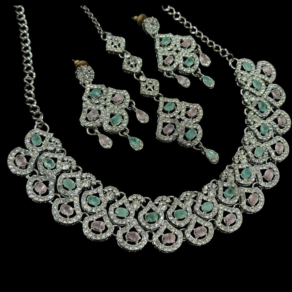 NAFJ Silver Plated Crystal Stone Necklace Set