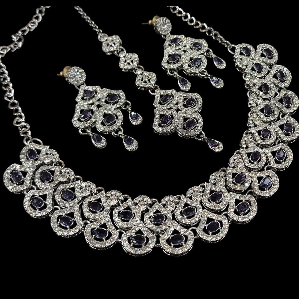 NAFJ Silver Plated Crystal Stone Necklace Set