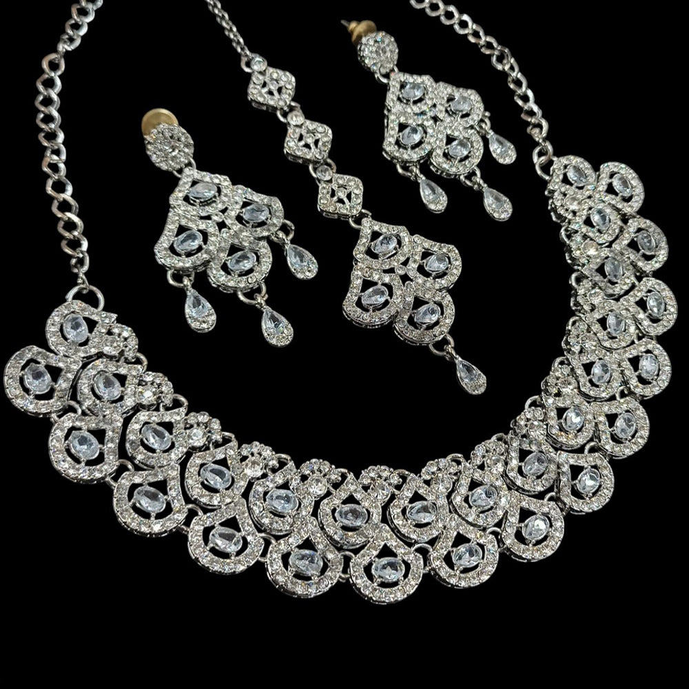 NAFJ Silver Plated Crystal Stone Necklace Set