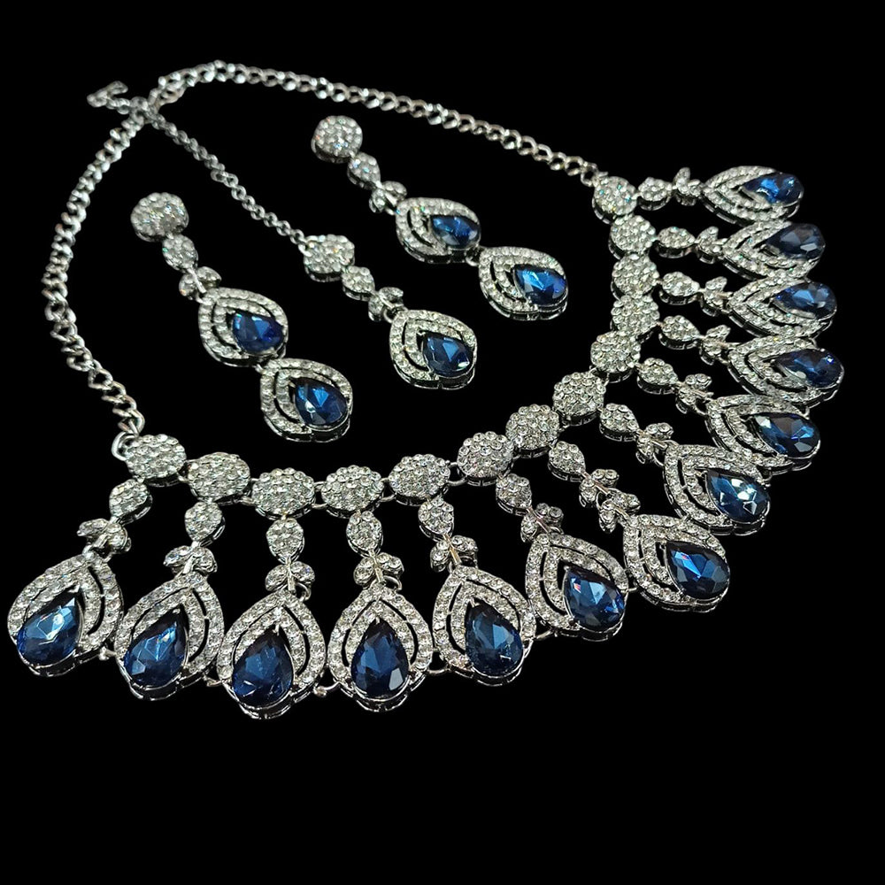 NAFJ Silver Plated Crystal Stone Necklace Set
