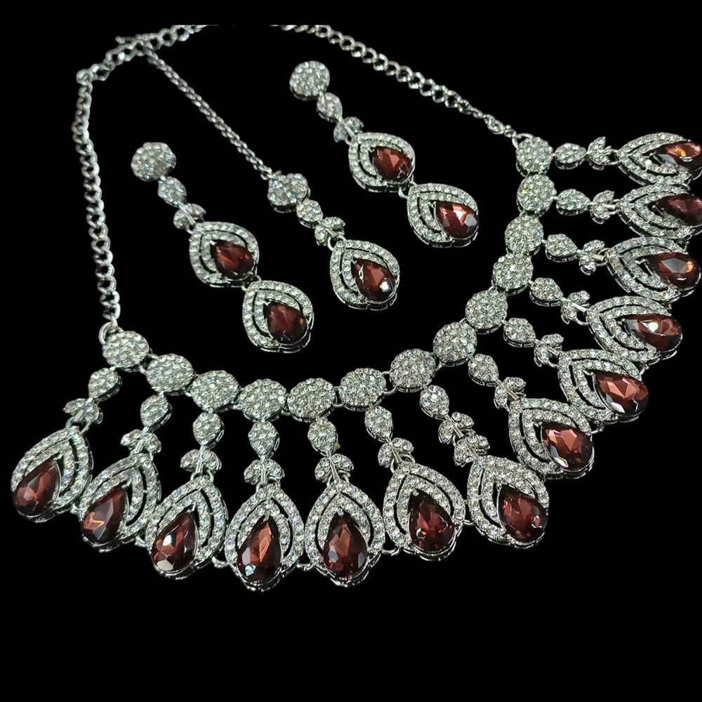 NAFJ Silver Plated Crystal Stone Necklace Set