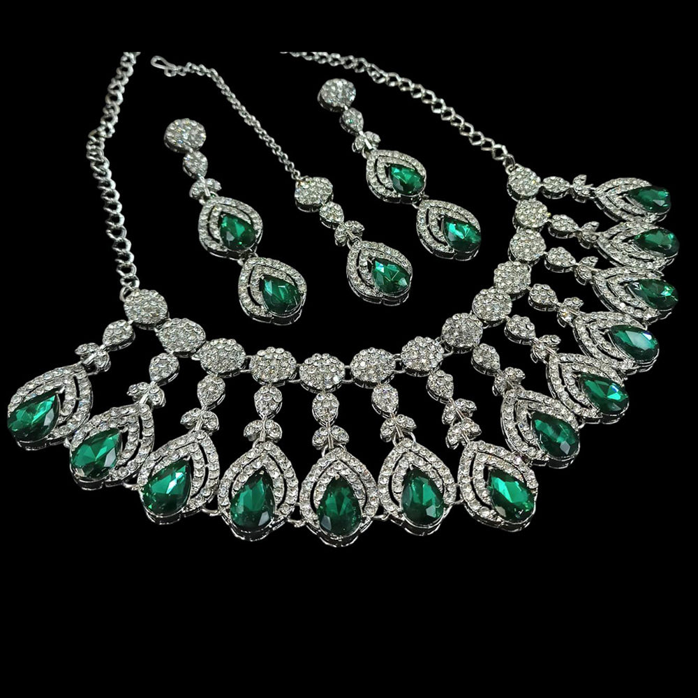 NAFJ Silver Plated Crystal Stone Necklace Set