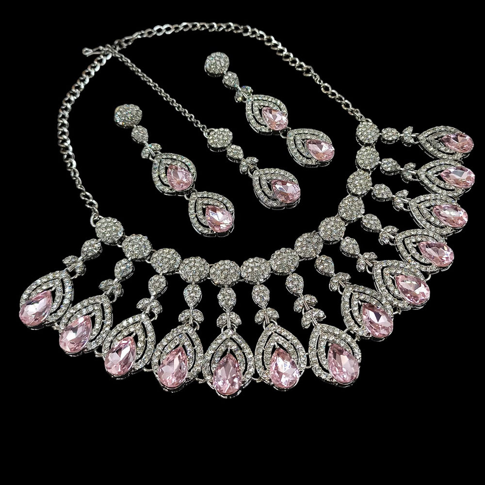 NAFJ Silver Plated Crystal Stone Necklace Set