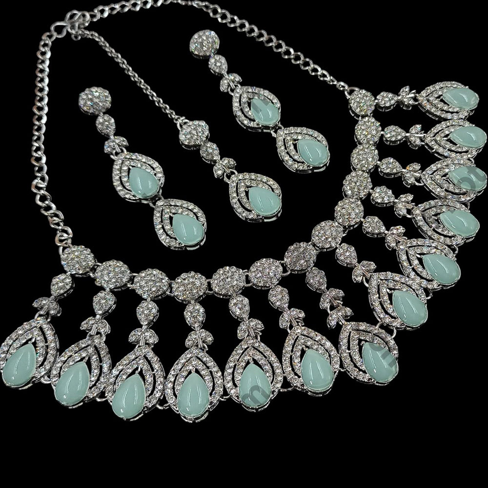 NAFJ Silver Plated Crystal Stone Necklace Set
