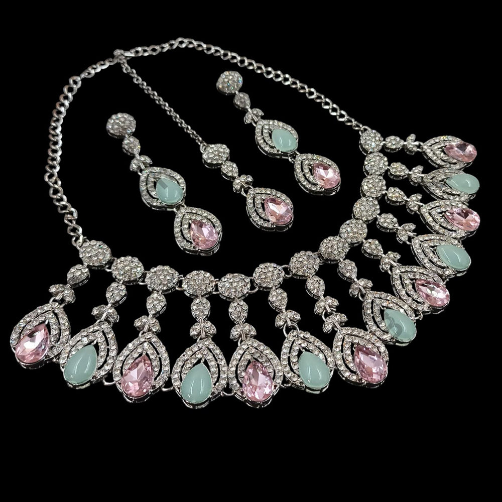 NAFJ Silver Plated Crystal Stone Necklace Set