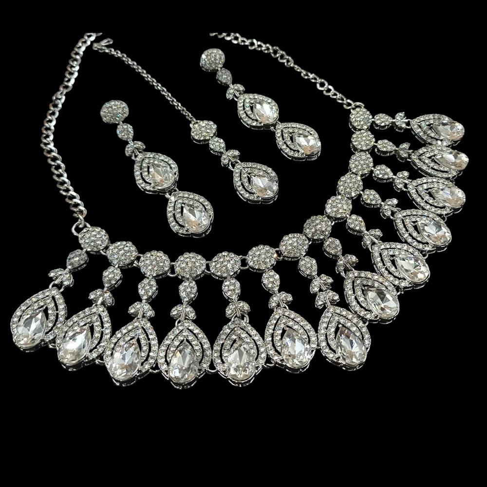 NAFJ Silver Plated Crystal Stone Necklace Set