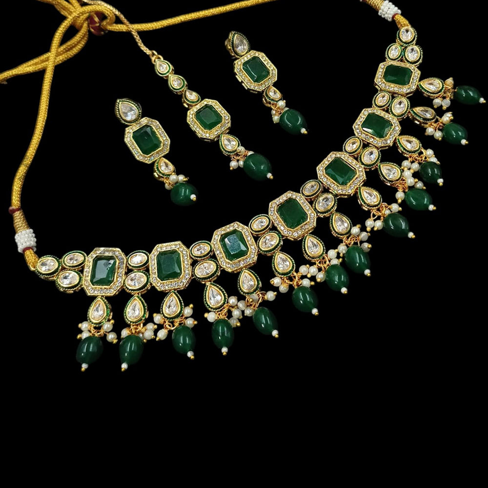 NAFJ Gold Plated Crystal Stone And Beads Necklace Set