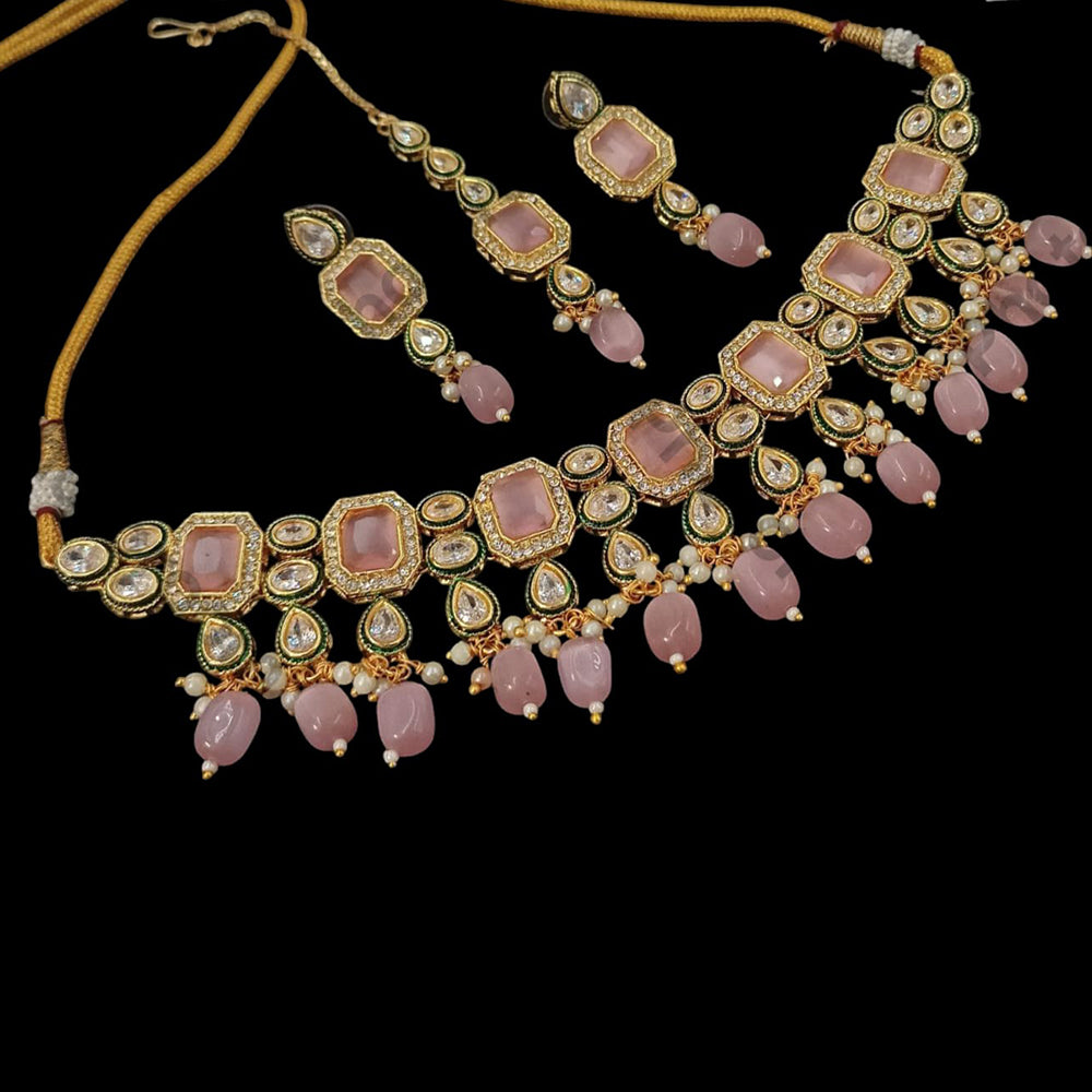 NAFJ Gold Plated Crystal Stone And Beads Necklace Set