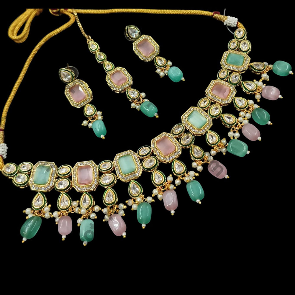 NAFJ Gold Plated Crystal Stone And Beads Necklace Set