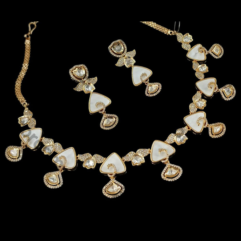 NAFJ Gold Plated Polki Kundan Stone Necklace Set