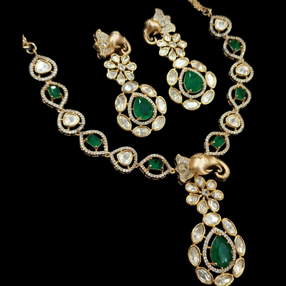 NAFJ Gold Plated Polki Kundan Stone Necklace Set
