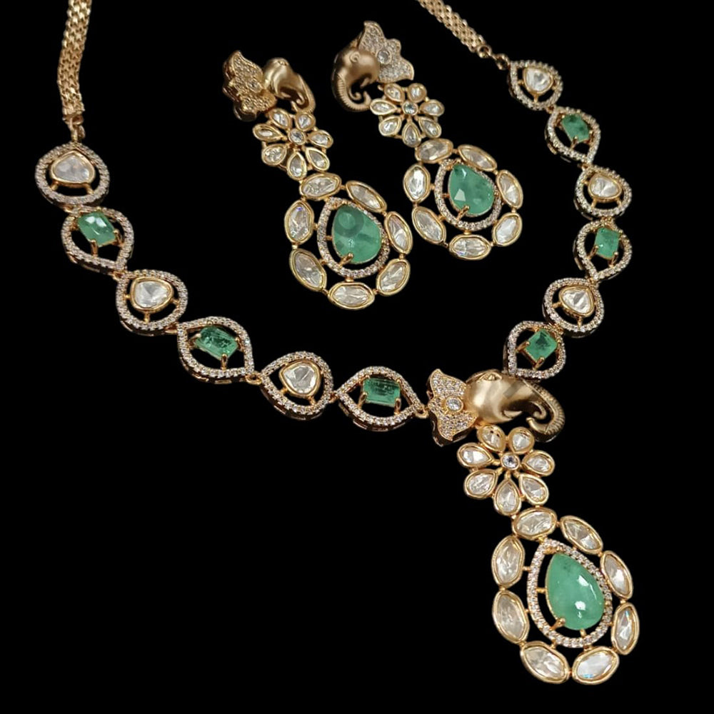 NAFJ Gold Plated Polki Kundan Stone Necklace Set