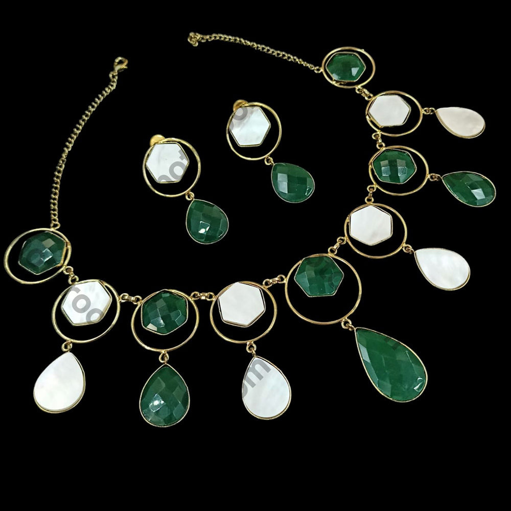 NAFJ Gold Plated Crystal Stone Necklace Set