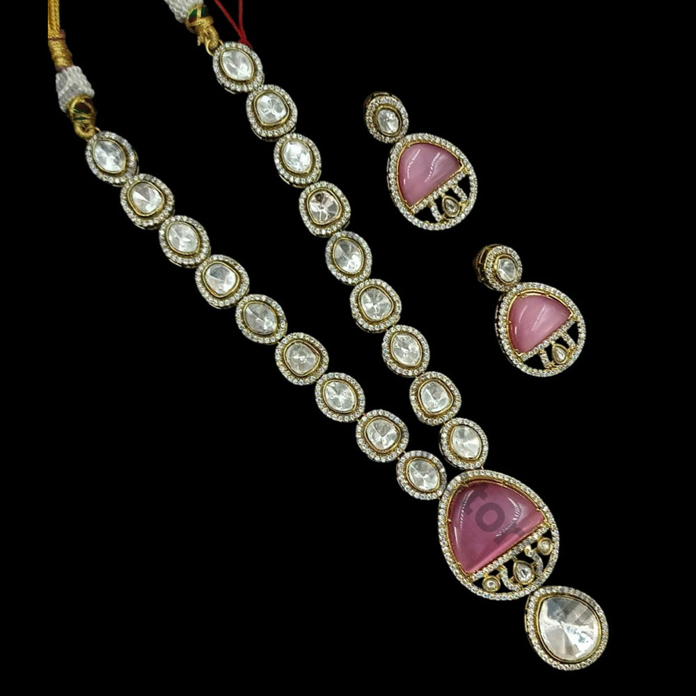 NAFJ Gold Plated Polki Kundan Stone Necklace Set