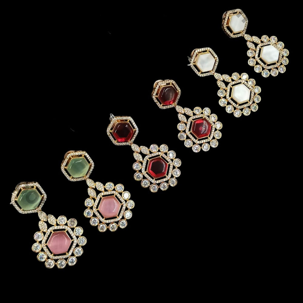 NAFJ Gold Plated Polki Kundan Dangler Earrings