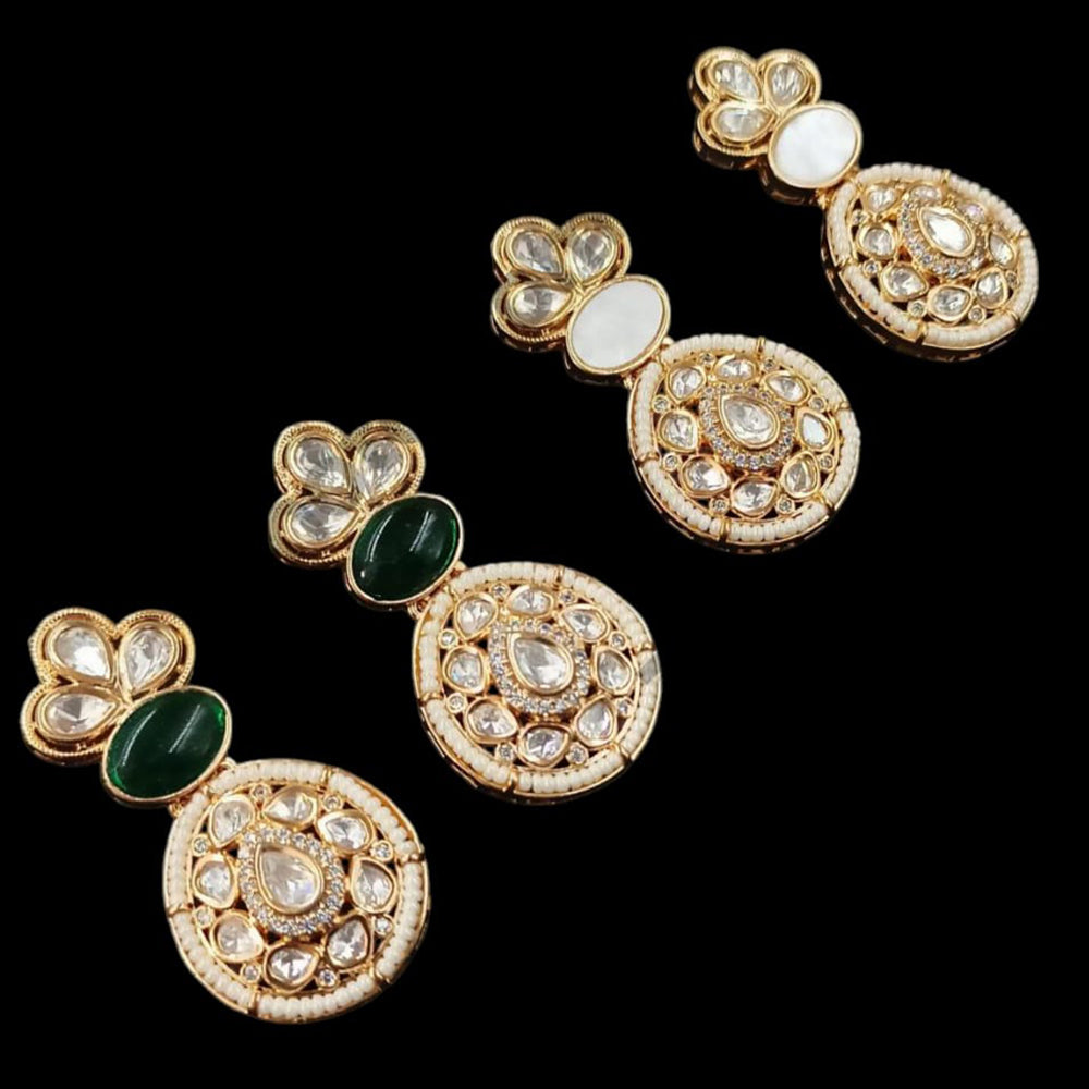 NAFJ Gold Plated Polki Kundan Dangler Earrings