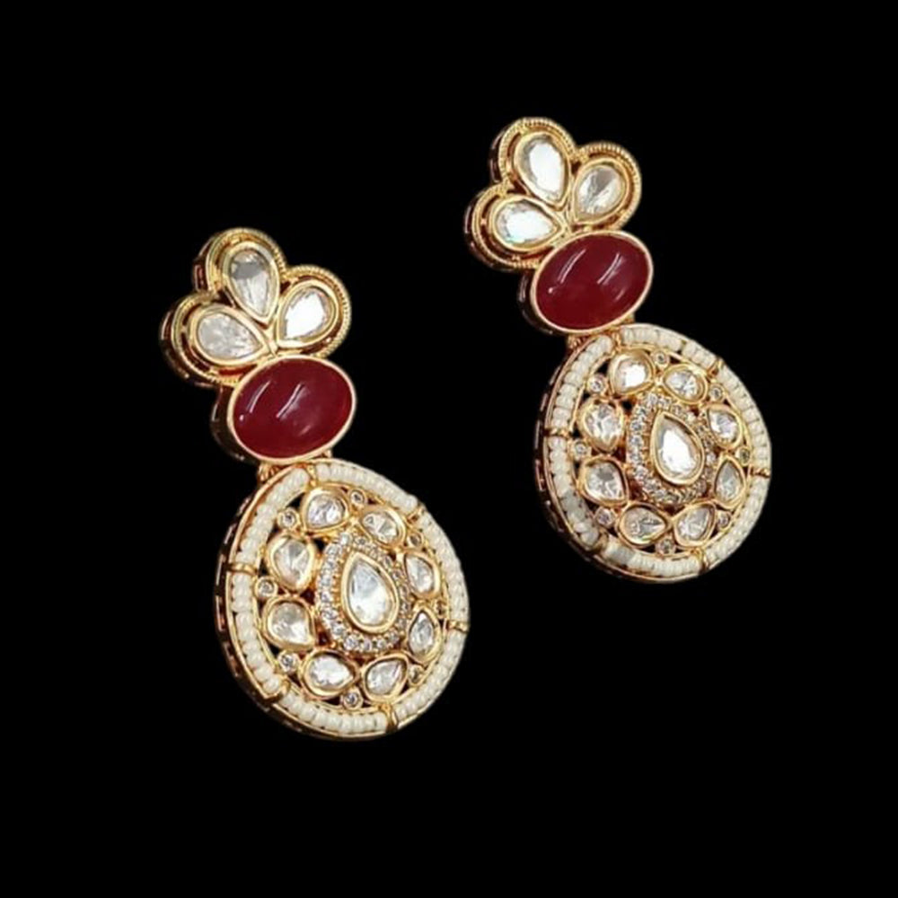 NAFJ Gold Plated Polki Kundan Dangler Earrings