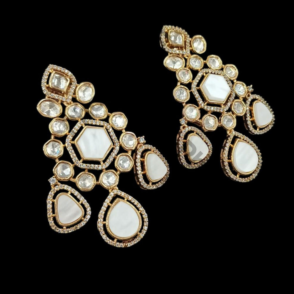 NAFJ Gold Plated Polki Kundan Dangler Earrings