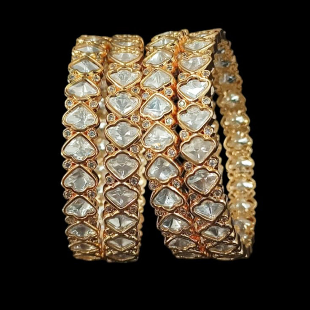 NAFJ Gold Plated Polki Kundan Stone Bangles Set