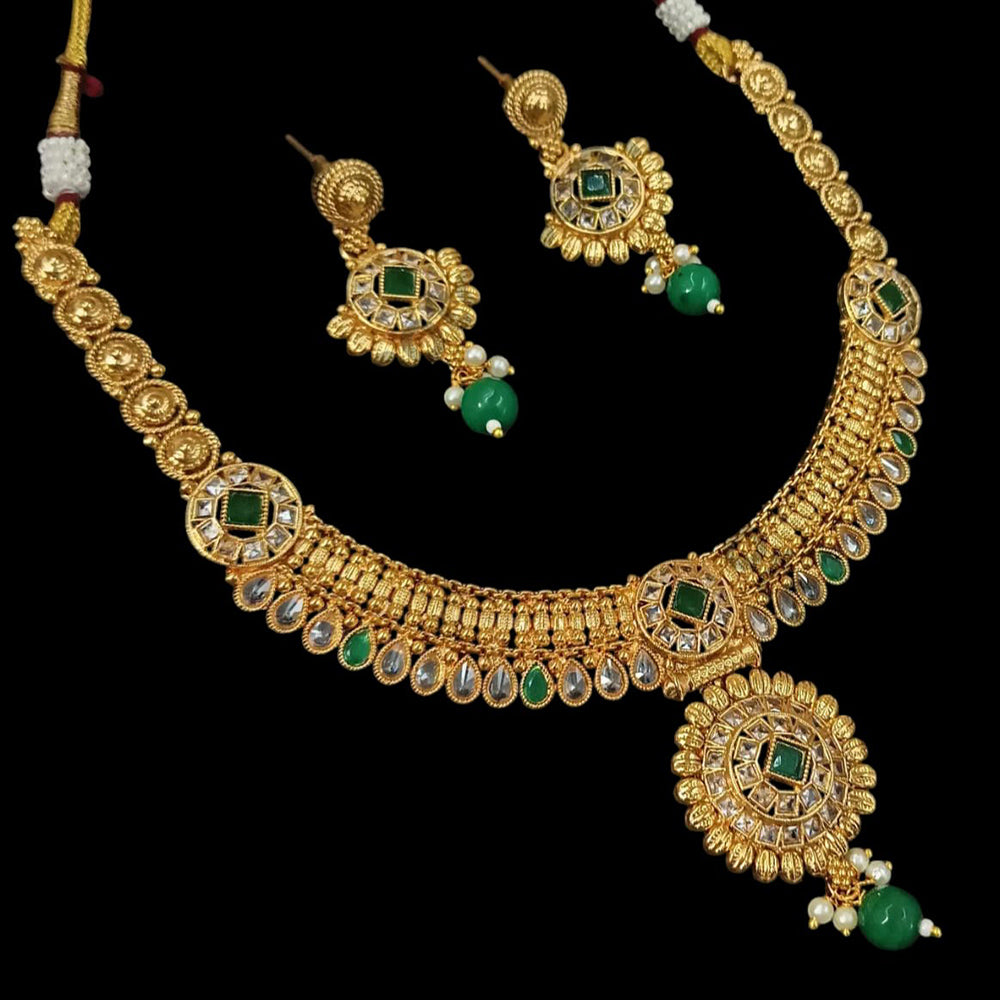 NAFJ Gold Plated Crystal Stone And Beads Necklace Set